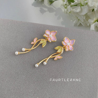 A廠【7364】原創設計琺瑯滴釉手工彩繪清新甜美s925銀針長款流蘇花朵耳飾耳環
 26.01-4