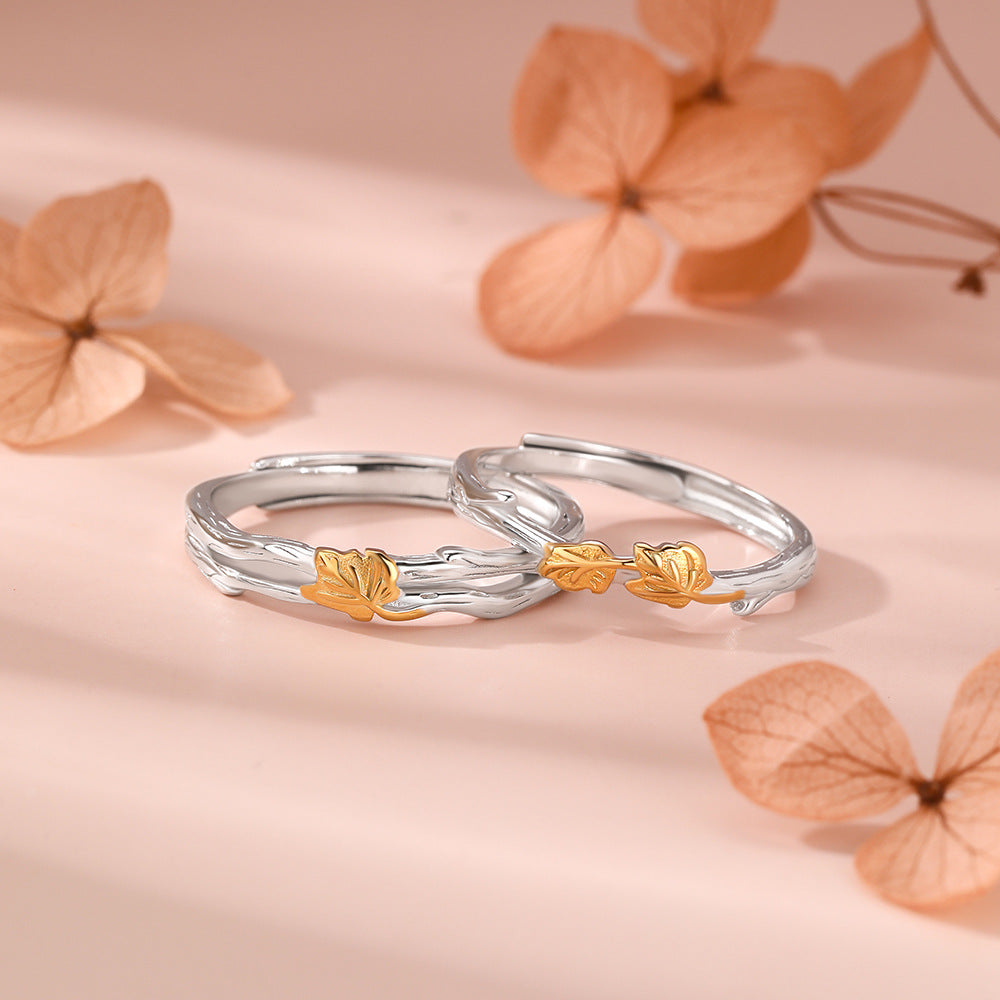 D廠【YC4157R】足銀S999梧桐情侶對戒秋冬季新款獨特溫柔精緻百搭送女友手飾
 26.01-1