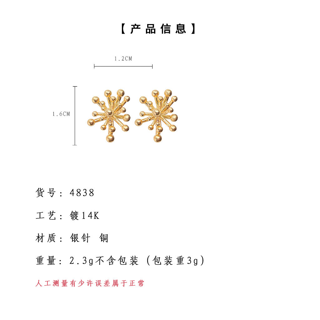 C廠【4838】設計師款鍍14K藝術氣息時尚通勤高級感簡約 幾何立體煙火耳環飾 24.09-2