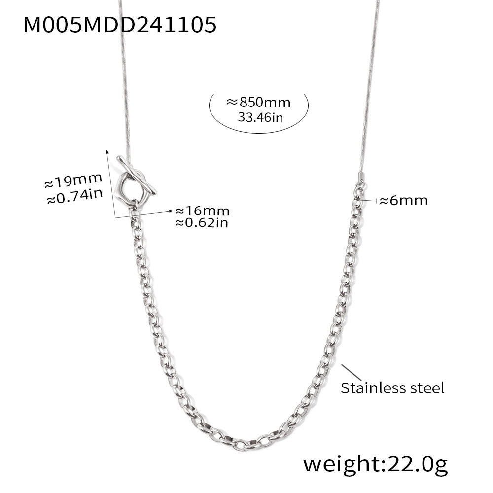 B廠【M005】秋冬長款拼色OT扣項鍊毛衣鏈手工鏈條不鏽鋼不褪色流行飾品 24.11-2