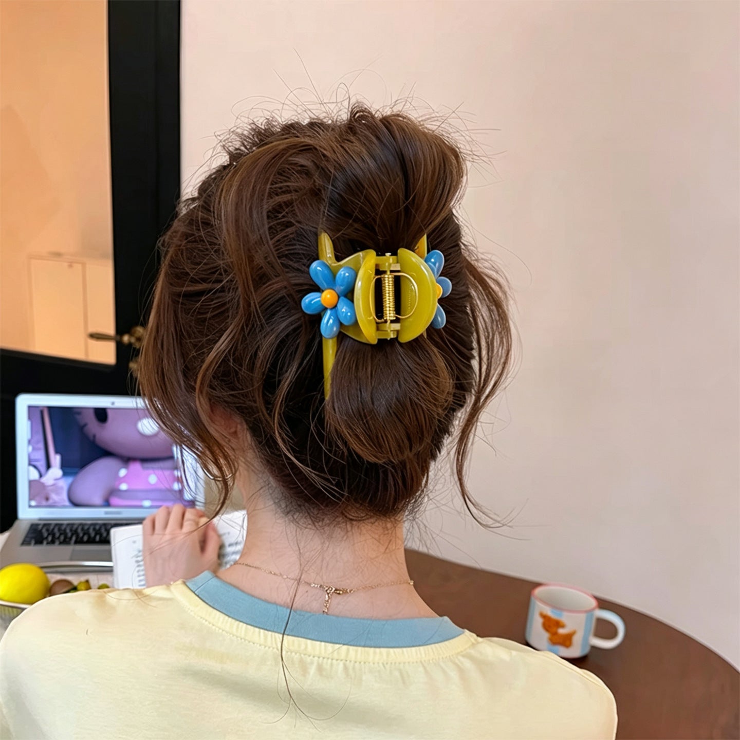 C廠【X554】清新撞色花朵抓夾女2026新款鯊魚夾高級感後腦勺頭髮夾大號髮飾 26.07-2