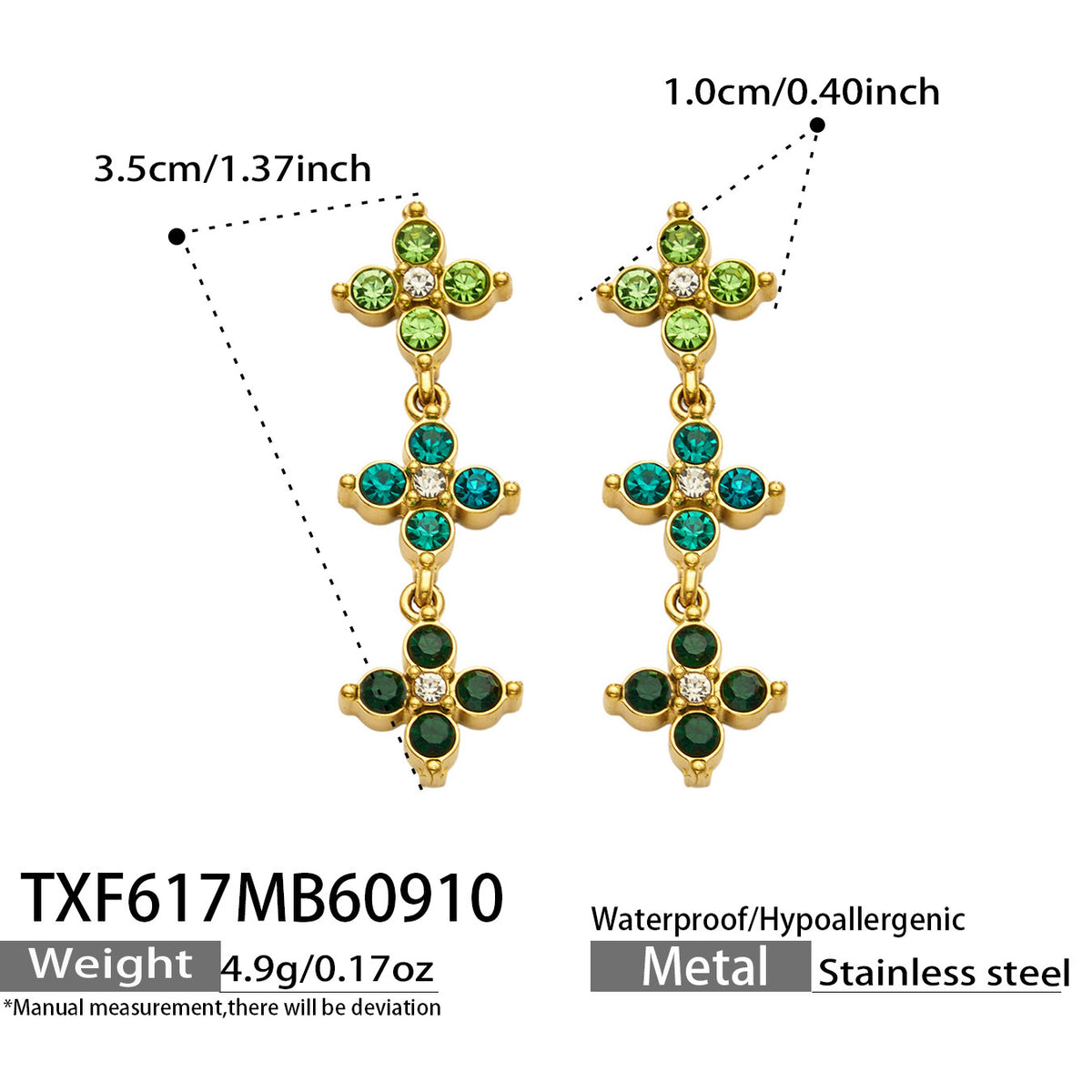 B廠【TXP617】跨境時尚四瓣花鋯石鈦鋼PVD真空電鍍小眾高級鎖骨鏈耳環手鍊組合
 26.09-3
