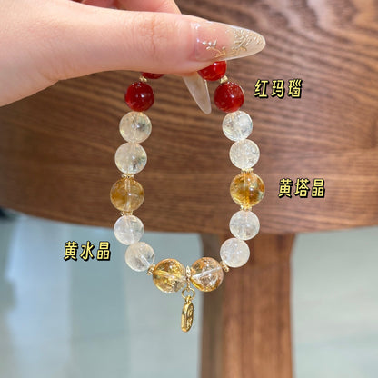 A廠【vsl3083】新中式紅瑪瑙本命年手串招財黃水晶福牌黃塔晶女手鍊禮物
 26.08-3