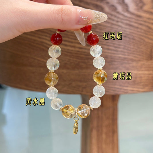 A廠【vsl3083】新中式紅瑪瑙本命年手串招財黃水晶福牌黃塔晶女手鍊禮物
 26.08-3