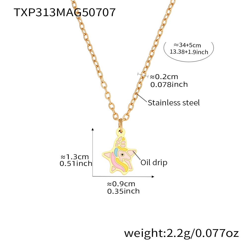B廠【TXP313】飾品卡通可愛獨角獸滴油項鍊手鍊戒指套裝不銹鋼材質 25.07-3