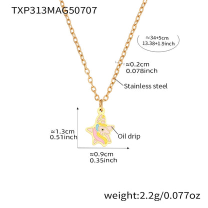 B廠【TXP313】飾品卡通可愛獨角獸滴油項鍊手鍊戒指套裝不銹鋼材質 25.07-3