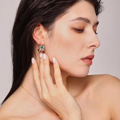 B廠【P1358】C型愛心寬面耳環ins風新款方牌刻字吊墜項鍊鈦鋼組合套裝潮 25.01-4