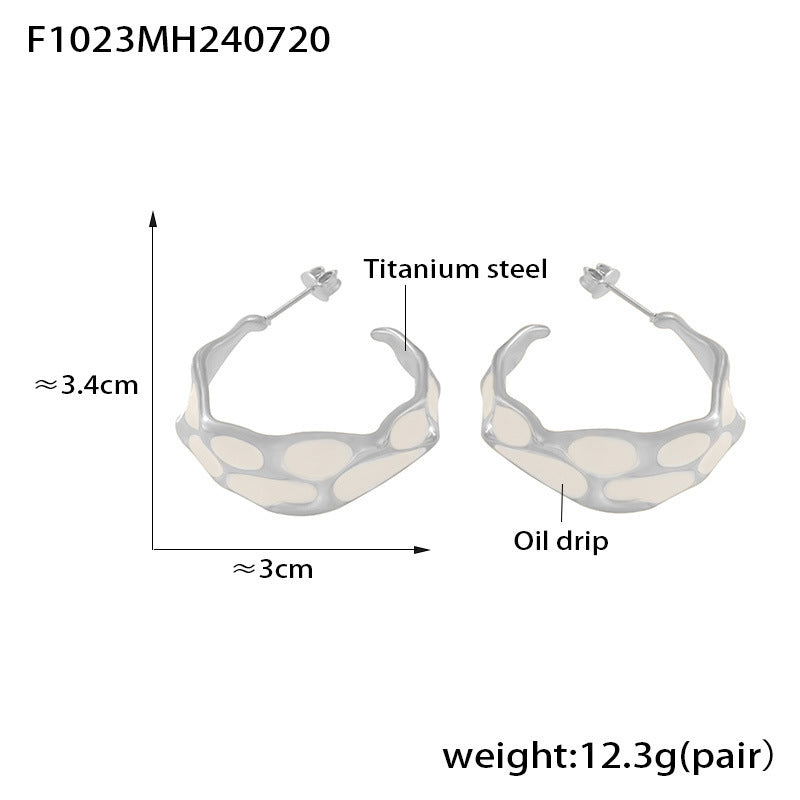 B廠【F1023】歐美復古豹紋滴油金色耳環簡約時尚個性設計鈦鋼鍍18k金輕奢耳飾 24.07-4