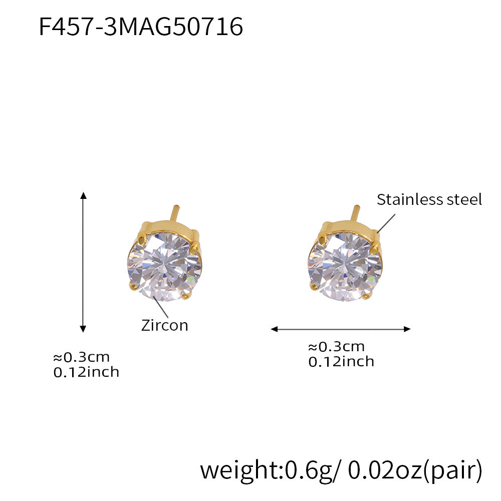B廠【F457】不鏽鋼鑲嵌爪鑽5A焦石耳環輕奢時尚百搭不掉色耳飾 25.07-4