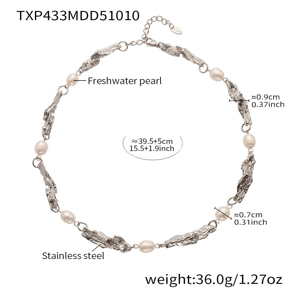 B廠【TXP433】中古氣質淡水珍珠異形重工配件手鍊項鍊套組不鏽鋼18k鍍金
 25.10-3