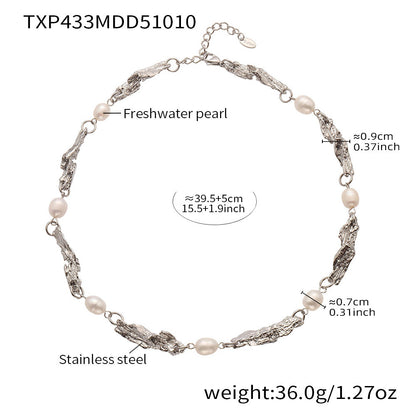 B廠【TXP433】中古氣質淡水珍珠異形重工配件手鍊項鍊套組不鏽鋼18k鍍金
 25.10-3