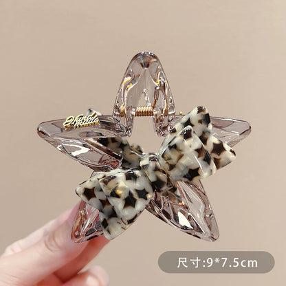 C廠【X674】新款韓系豹紋蝴蝶結星星抓夾後腦勺盤髮鯊魚夾網紅氣質髮飾女頭飾
 26.08-2「C廠-單筆結帳需滿，NT$500出貨(不含運費)」