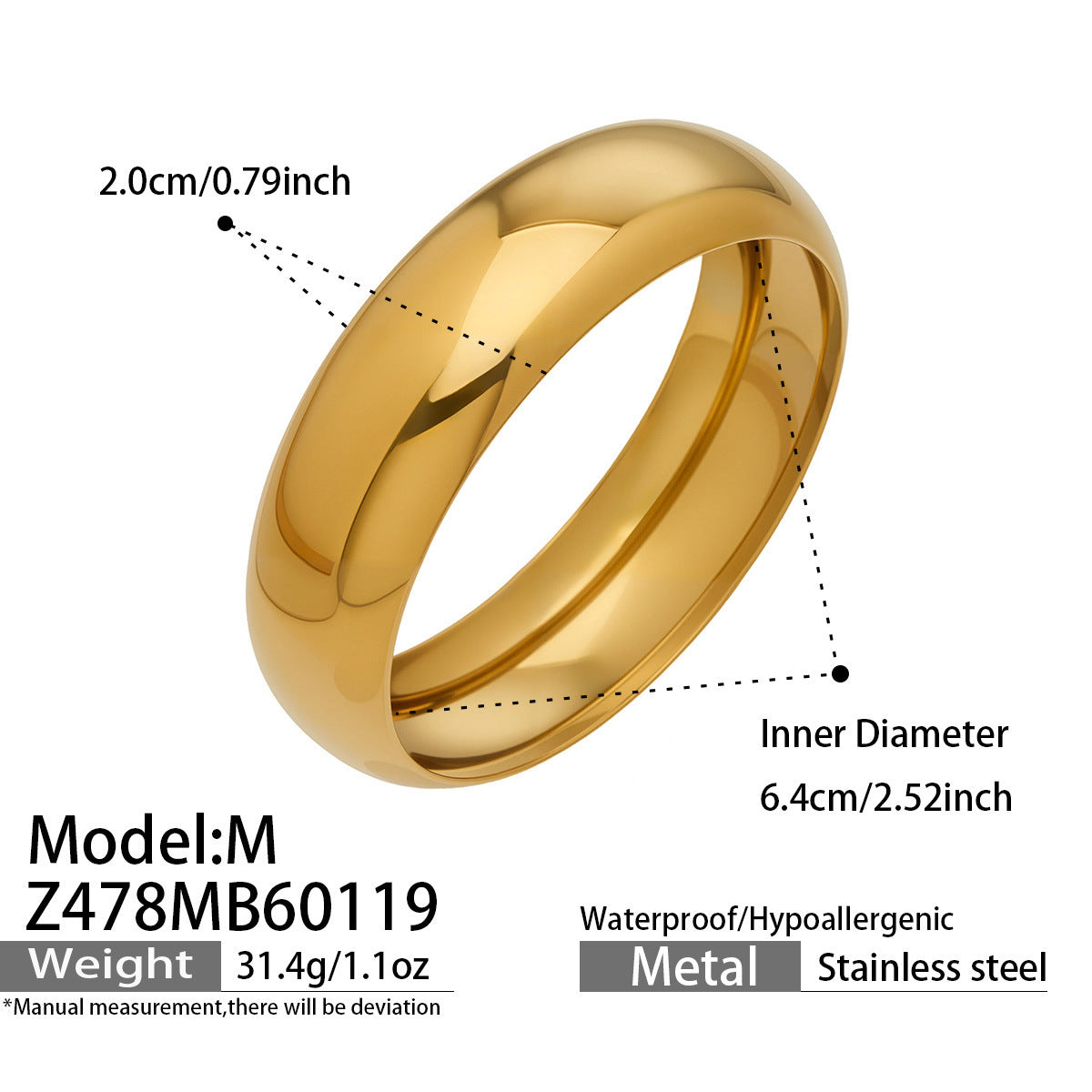 B廠【Z478】歐美簡約輕奢手環精拋光鏡面手鐲不鏽鋼材質鍍18k金時尚百搭飾品
 26.01-4