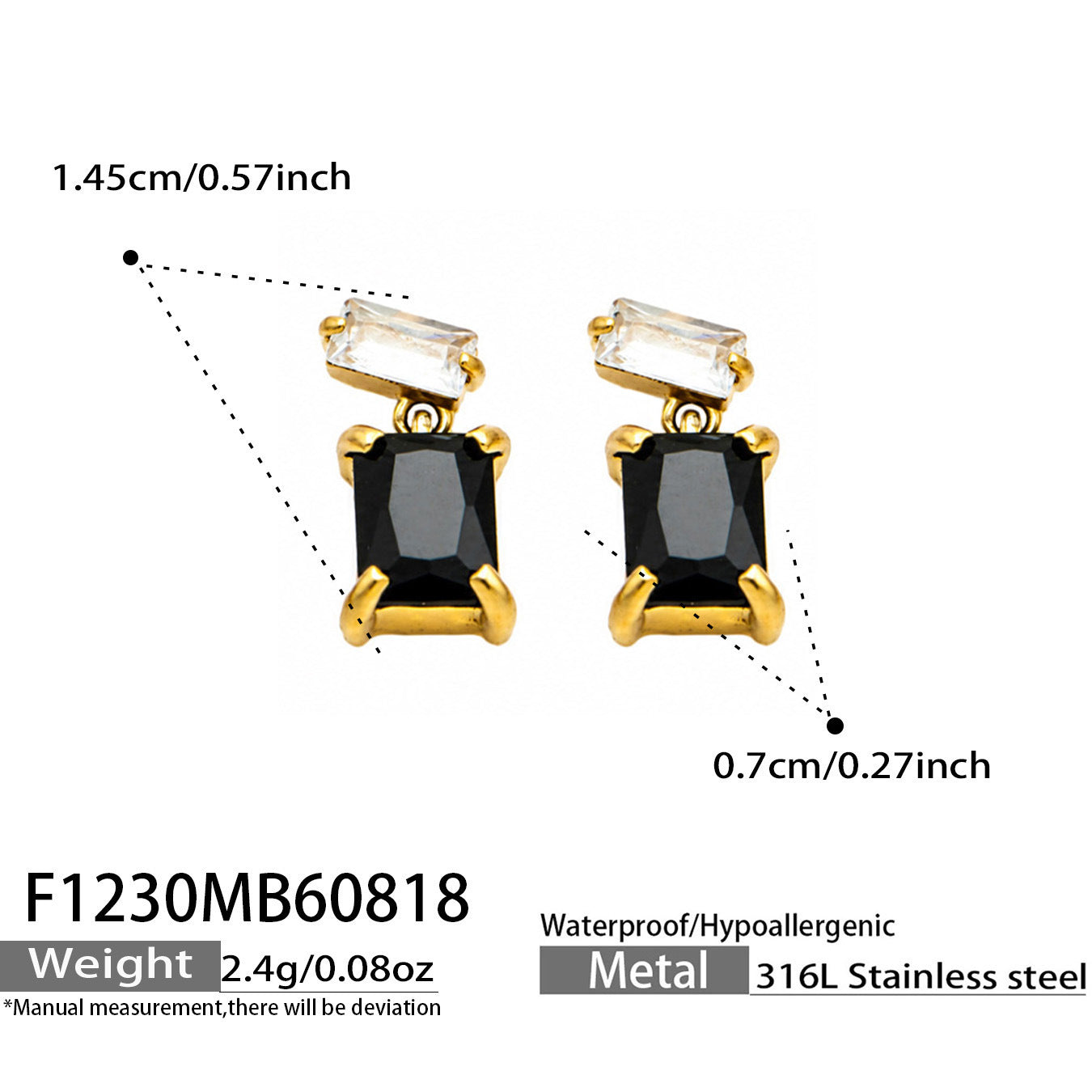 B廠【F1230】跨境方塊鈦鋼鍍18k金鋯石不銹鋼耳墜女ins時尚輕奢女飾品耳環套裝
 26.08-4