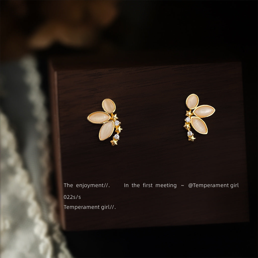 C廠【6959】原創設計玻璃貓眼石925銀針微鑲鋯石時尚高級感蝴蝶耳環耳飾
 25.10-4