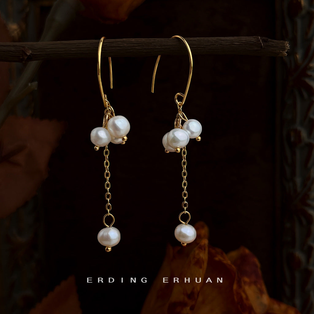 C廠【6499】淡水珍珠輕奢風時尚高級感長款流蘇手工耳環氣質新款耳環
 25.10-3