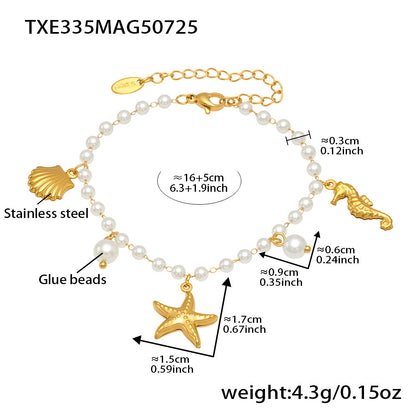 B廠【TXP335】海洋系列星星貝殼吊墜手工膠珠串珠項鍊手鍊手鍊套裝不銹鋼材質 25.08-1