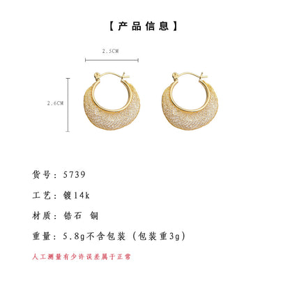 A廠【5739】時尚通勤高級感網紗鋯石輕奢質感圓形幾何百搭耳圈耳環耳環 25.03-3