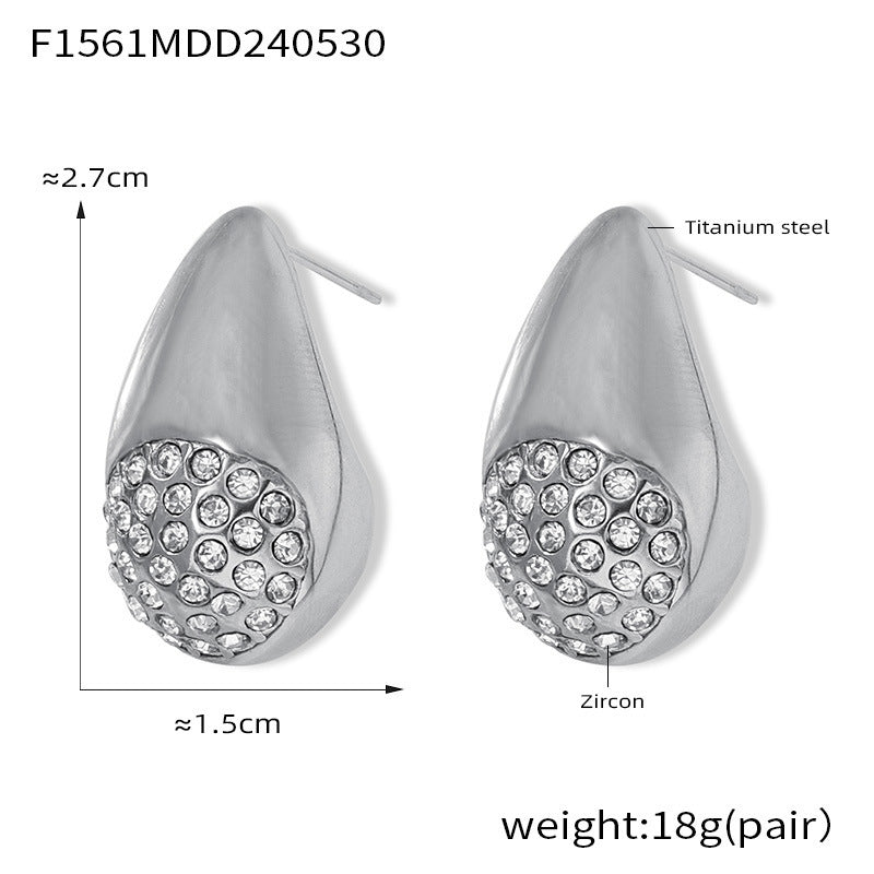 B廠【F1561】INS新款輕奢鍍18k金鈦鋼耳環水滴形鑲嵌鋯石耳環歐美跨境新品 24.06-1