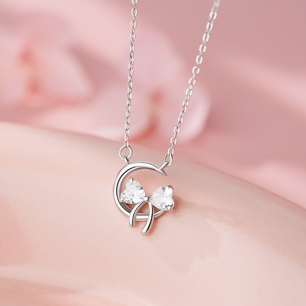 D廠【YC2587N】純銀S925月亮蝴蝶結項鍊甜美公主少女心精美吊墜鎖骨鏈
 25.12-1