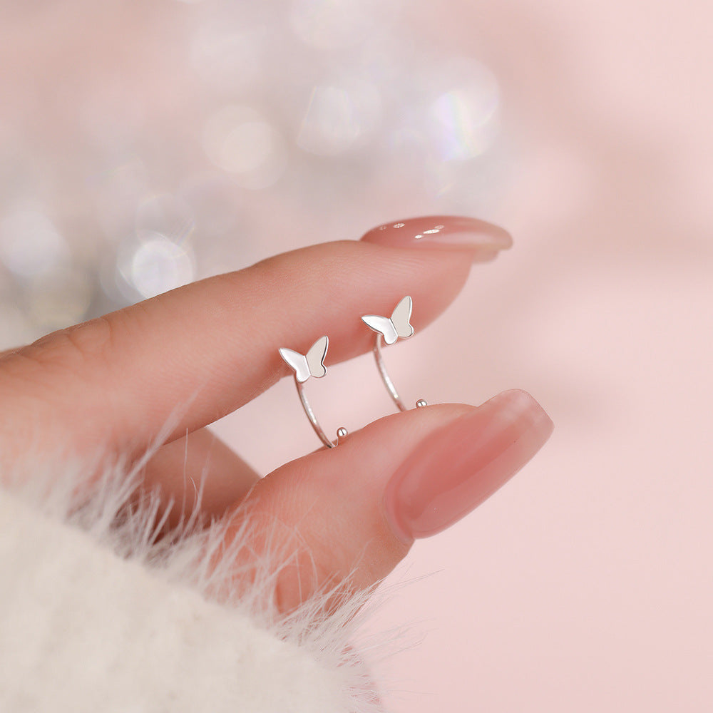 D廠【YC2874E】足銀S999蝴蝶耳環個性百搭清新森系簡約可愛溫柔氣質小巧耳飾
 26.01-2