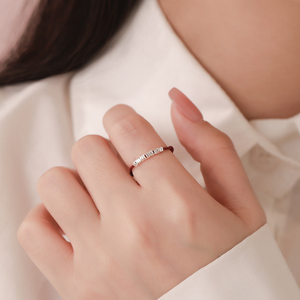 D廠【YC3264R】純銀S925碎銀黑繩戒指簡約復古新款編織繩幾何戒指百搭手飾
 25.12-4