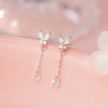 D廠【YC4634E】足銀S999蝴蝶鋯石流蘇耳環森系炫彩時尚輕奢精美淡雅小眾耳飾
 25.11-1