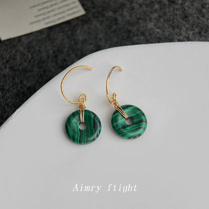 C廠【6940】文藝復古國潮民族風景區飾品平安扣合成孔雀石祖母綠耳飾耳環
 25.10-3