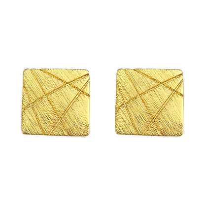 A廠【5308】高級感拉絲質感925銀針鍍14K簡約時尚通勤方形線條耳環女 25.01-1