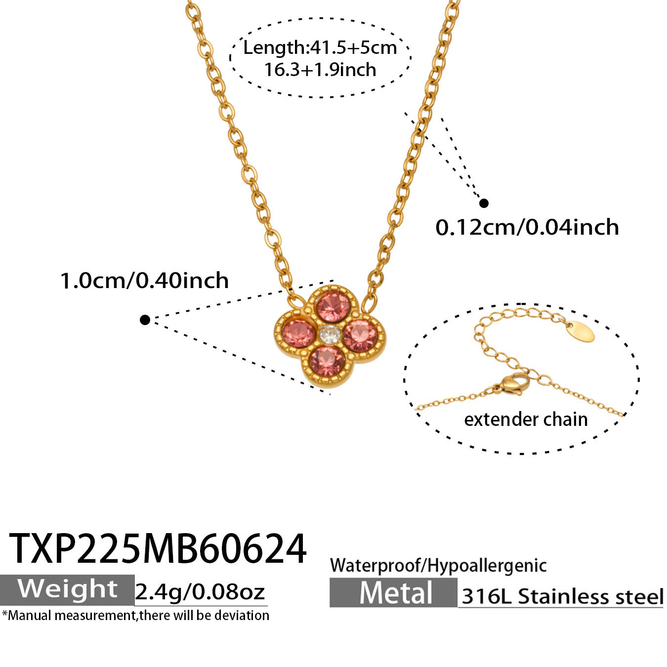 B廠【TXP225】跨境時尚花朵鑲水鑽耳釘ins小眾精緻女士項鍊首飾套裝不銹鋼飾品 26.07-1