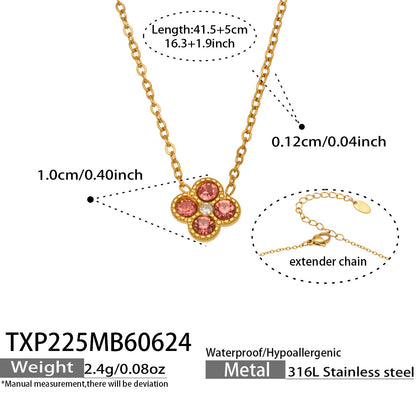 B廠【TXP225】跨境時尚花朵鑲水鑽耳釘ins小眾精緻女士項鍊首飾套裝不銹鋼飾品 26.07-1