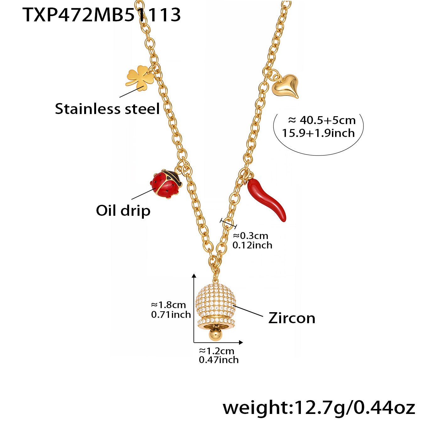 B廠【TXP472】 5A鋯石小辣椒鈴鐺滿鑽DIY多吊墜項鍊手鍊 不鏽鋼百搭首飾
 25.11-3