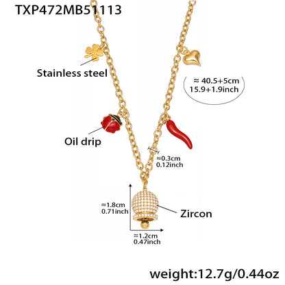 B廠【TXP472】 5A鋯石小辣椒鈴鐺滿鑽DIY多吊墜項鍊手鍊 不鏽鋼百搭首飾
 25.11-3