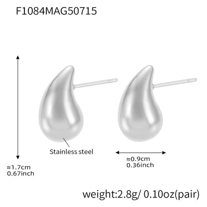 B廠【F1084】不鏽鋼幾何小水滴耳環18k真金歐美時尚百搭個性氣質耳環 25.07-4