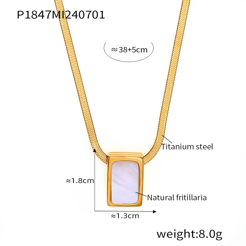 B廠【P1847】歐美跨境復古方形白海貝吊墜項鍊鈦鋼鍍18k真金小眾設計首飾 24.07-2