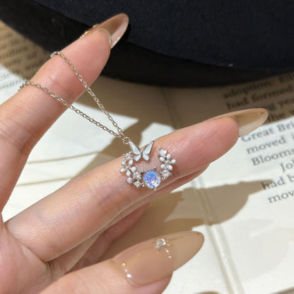 E廠【DQ1723N】S925純銀甜蝴蝶花環項鍊女精緻花朵仿琉璃石百搭鎖骨鏈
 26.03-1