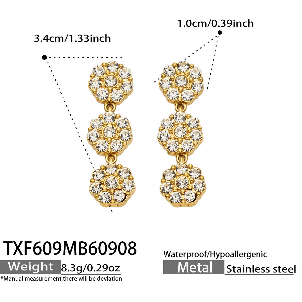 B廠【TXP609】氣質彩色鑲鋯石花瓣不銹鋼項鍊手鍊耳環小眾女士潮酷超閃套裝飾品
 26.09-3