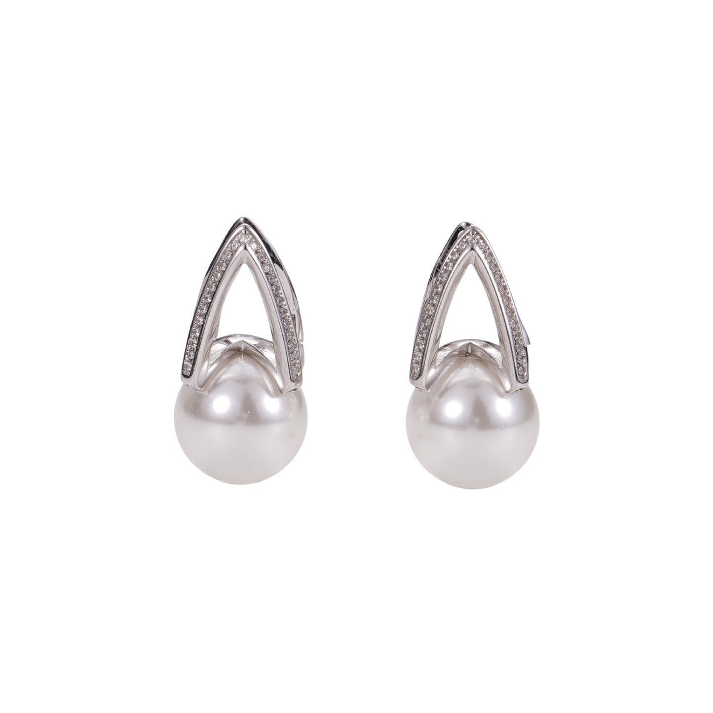 E廠【XDQ11059E】S925純銀輕奢仿珍珠馬蹄耳扣女時尚優雅鑲鑽V型耳環氣質耳飾
 26.03-2