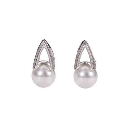 E廠【XDQ11059E】S925純銀輕奢仿珍珠馬蹄耳扣女時尚優雅鑲鑽V型耳環氣質耳飾
 26.03-2