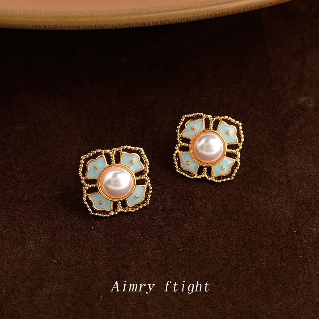 A廠【7151】原創國潮新中式紋樣 925銀針琺瑯滴釉復古花紋宮廷耳環耳飾女
 25.12-1