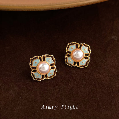 A廠【7151】原創國潮新中式紋樣 925銀針琺瑯滴釉復古花紋宮廷耳環耳飾女
 25.12-1