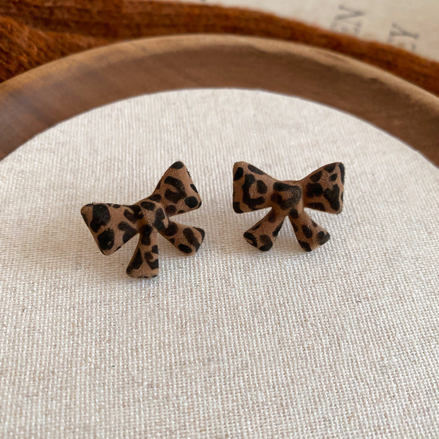 A廠【HE29274】925銀針植絨豹紋蝴蝶結耳環港風復古輕奢高級感百搭小眾耳環氣質耳飾
 25.11-2