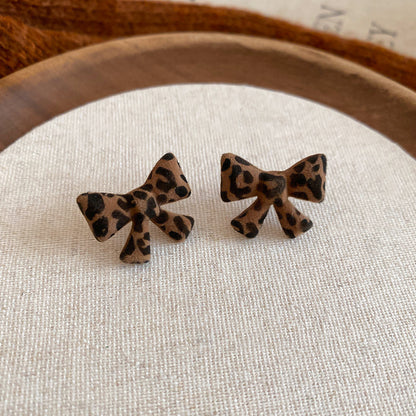A廠【HE29274】925銀針植絨豹紋蝴蝶結耳環港風復古輕奢高級感百搭小眾耳環氣質耳飾
 25.11-2