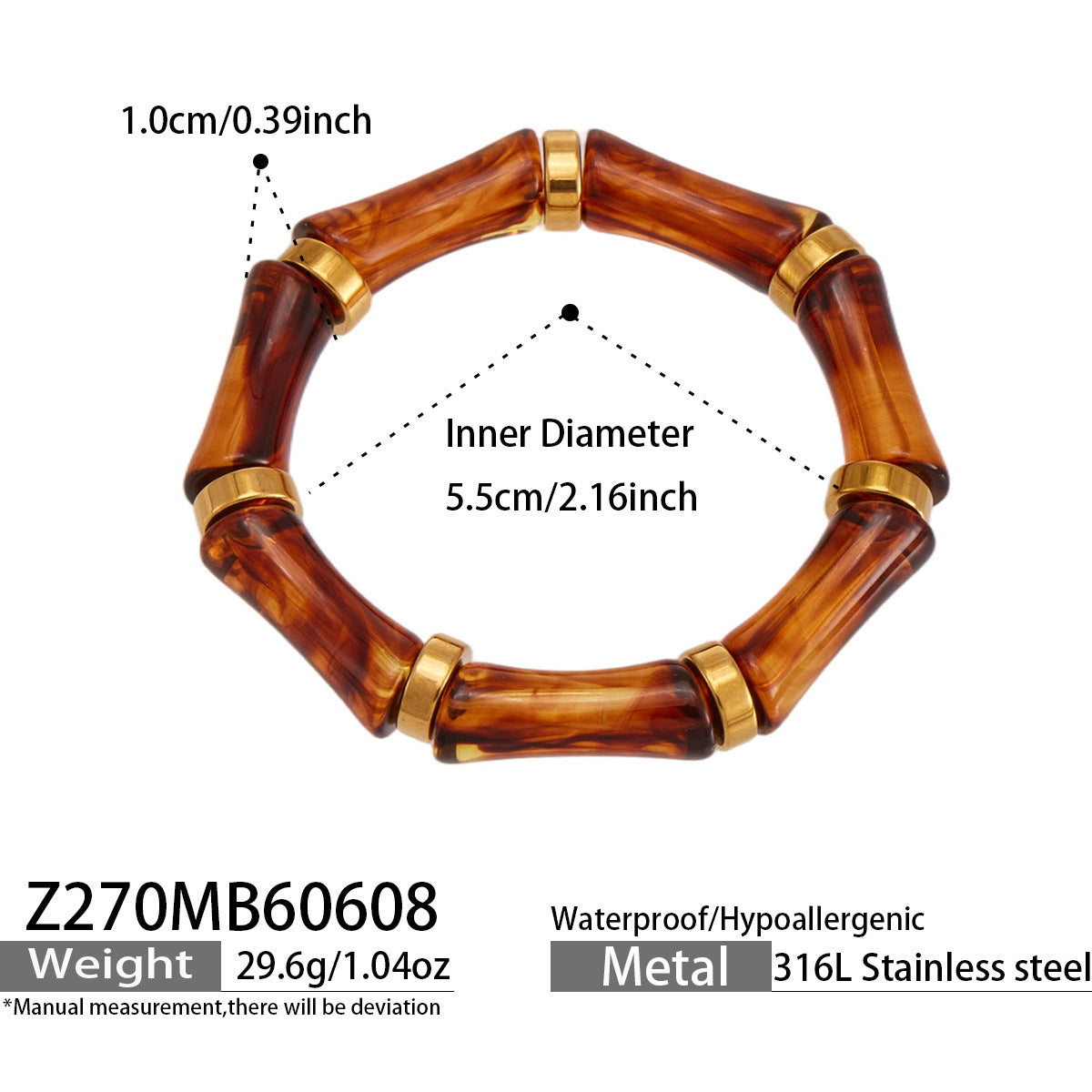 B廠【Z270】歐美輕奢多彩竹節樹脂彈性手鐲新款高級感時尚氣質手環不銹鋼手飾
 26.06-2