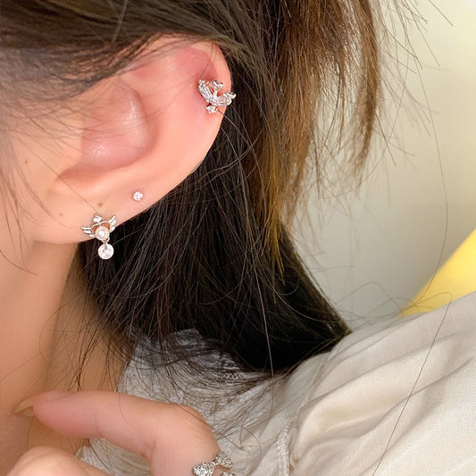 E廠【XDQ11370E】S999純銀天使愛心仿珍珠耳環女小眾設計精緻閃鋯流蘇耳飾ins
 25.12-4