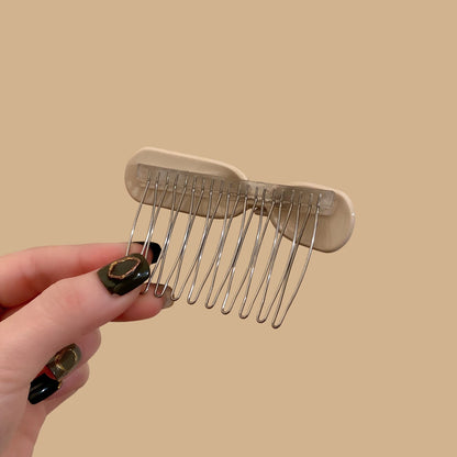 C廠【X100】甜美韓系愛心標波點蝴蝶結髮梳高級感側邊醋酸倒插梳劉海夾盤髮梳
 26.04-3