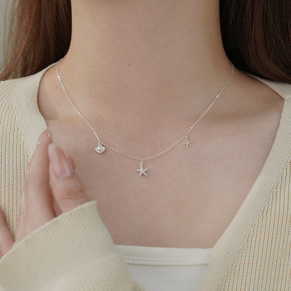 D廠【YC1419N】S925純銀貝殼星星項鍊氣質百搭甜美小眾清新文藝風鎖骨鏈 25.02-4