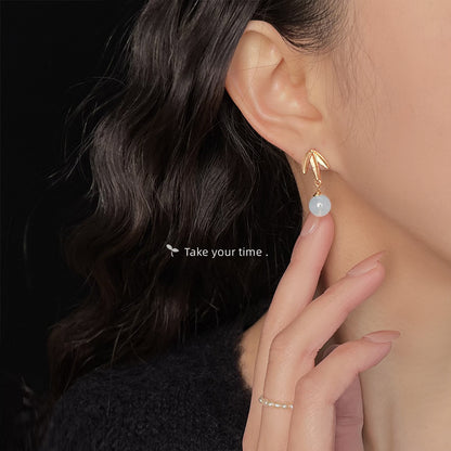 A廠【5593】國潮新中式天然石竹葉霧面質感個性小眾設計師耳飾手工耳環女 25.03-3