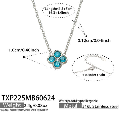 B廠【TXP225】跨境時尚花朵鑲水鑽耳釘ins小眾精緻女士項鍊首飾套裝不銹鋼飾品 26.07-1