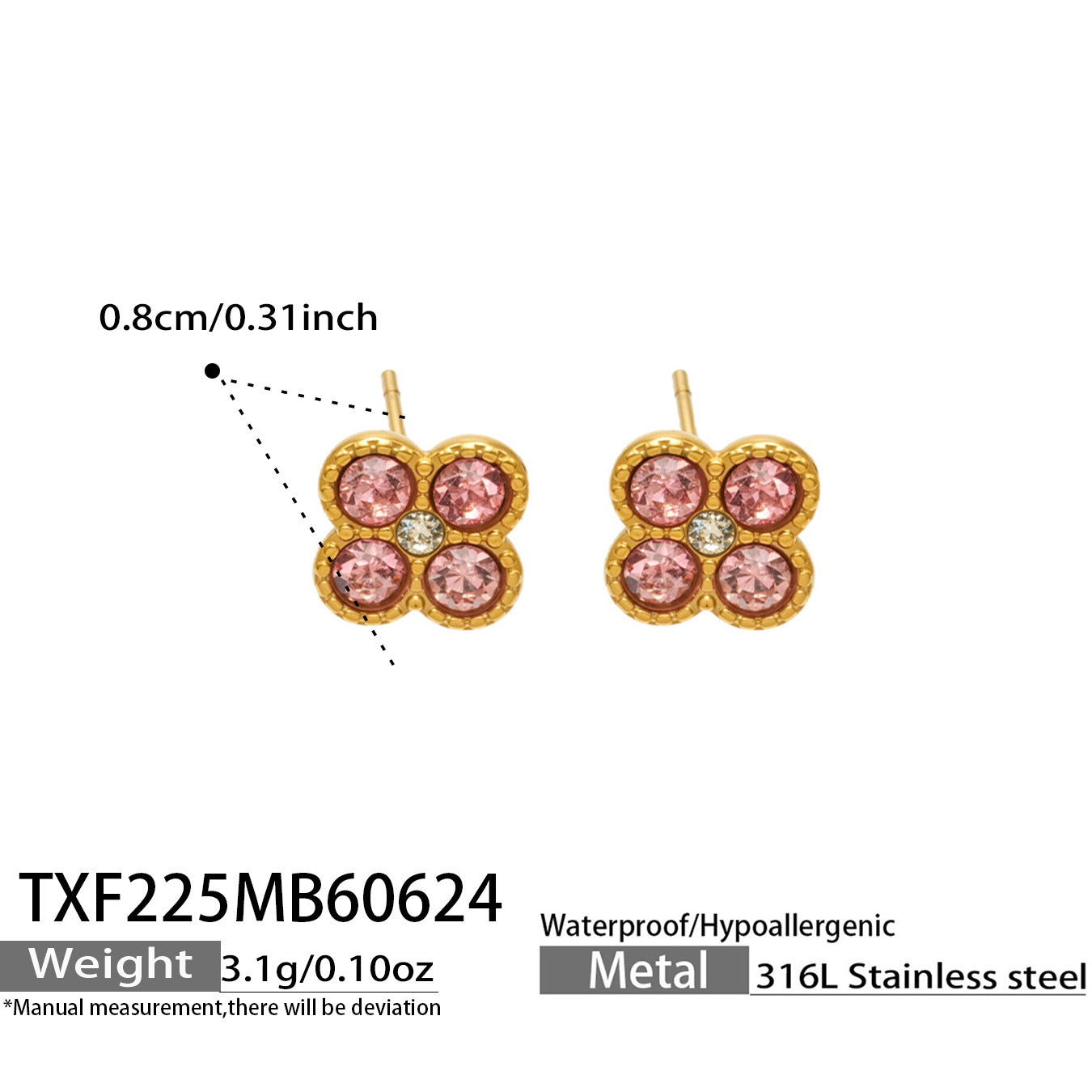 B廠【TXP225】跨境時尚花朵鑲水鑽耳釘ins小眾精緻女士項鍊首飾套裝不銹鋼飾品 26.07-1